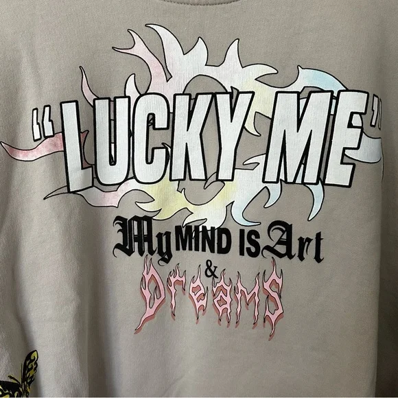 Bershka Lucky Me Graphic Tattoo Art Crewneck Sweatshirt, size M - Picture 3 of 7